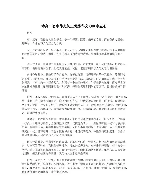 转身-初中作文初三优秀作文800字左右
