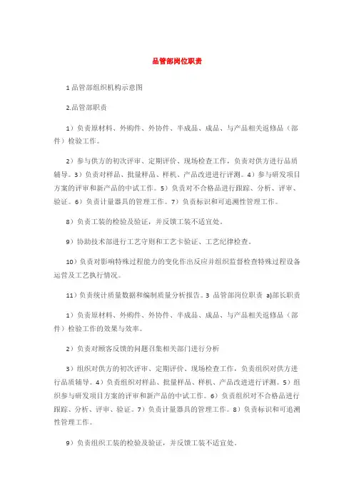 品管部岗位职责参考
