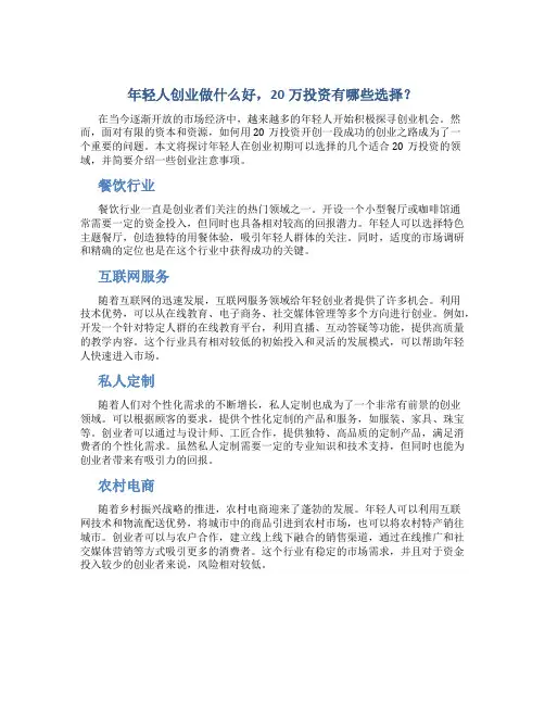 年轻人创业做什么好20万