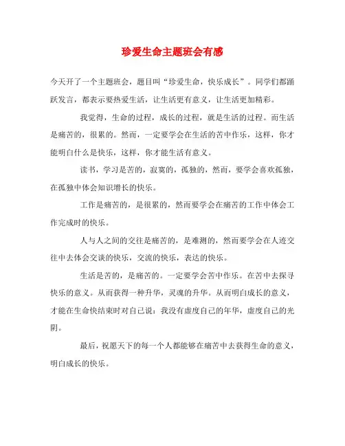 珍爱生命主题班会有感