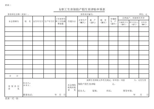 002女职工生育保险产假生育津贴申领表(附表二)