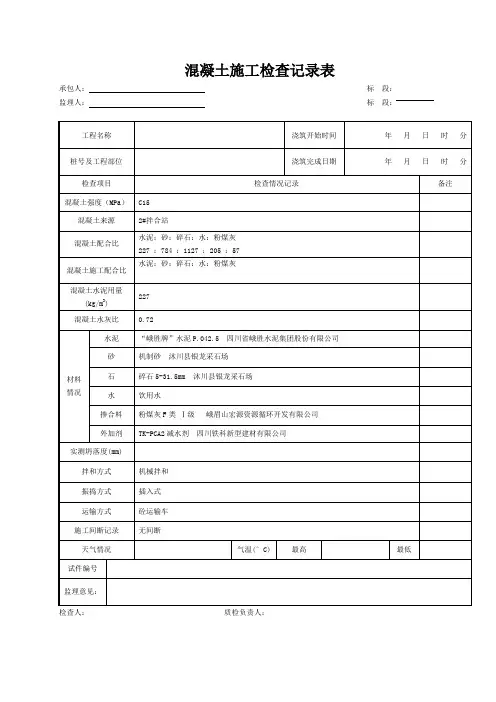 混凝土施工检查记录表(模板)