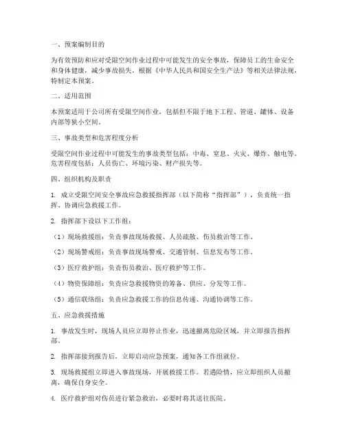 受限空间安全事故应急预案