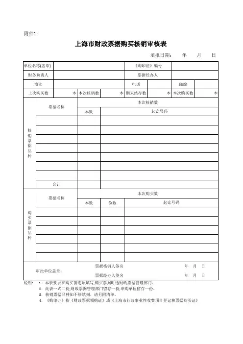上海市财政票据购买核销审核表
