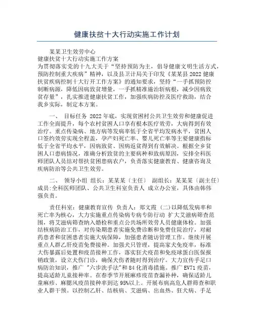 健康扶贫十大行动实施工作计划