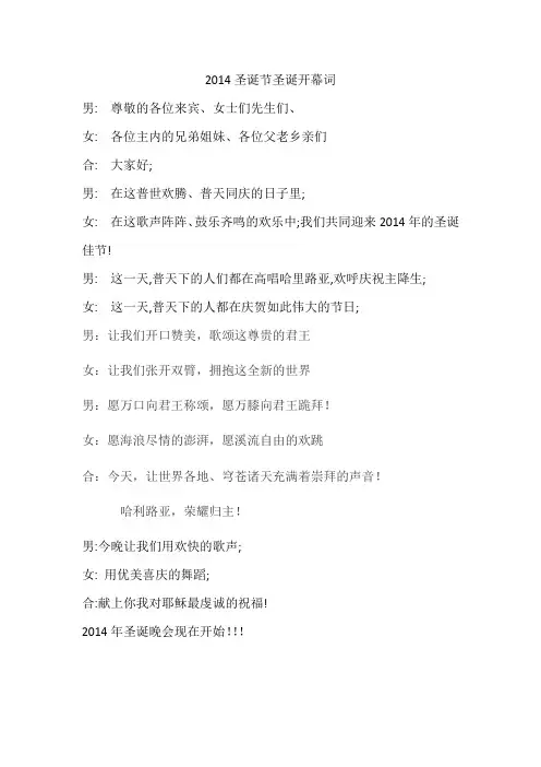 2014圣诞节圣诞开幕词闭幕词