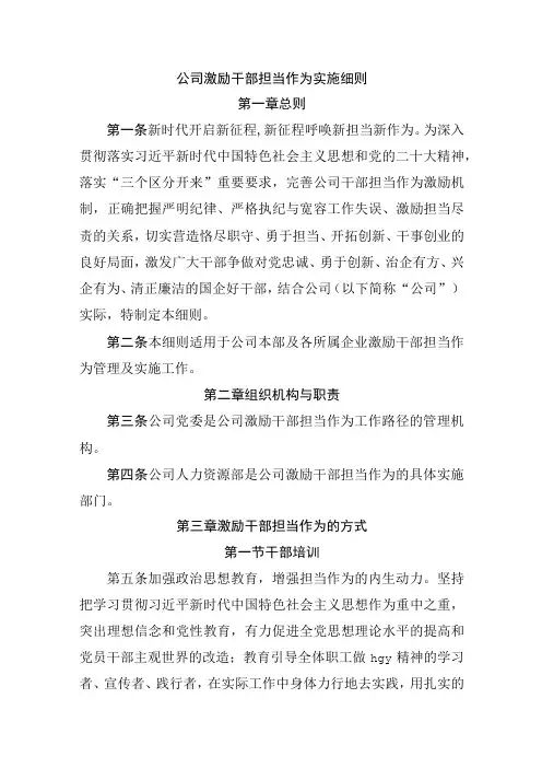 公司激励干部担当作为实施细则