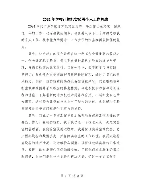 2024年学校计算机实验员个人工作总结