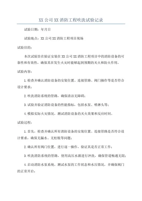 XX公司XX消防工程吹洗试验记录