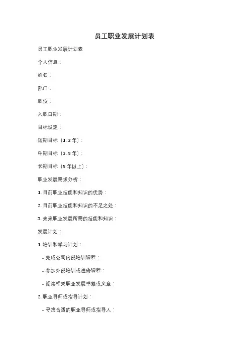 员工职业发展计划表