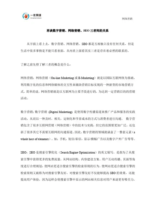 再谈数字营销、网络营销、SEO三者间的关系