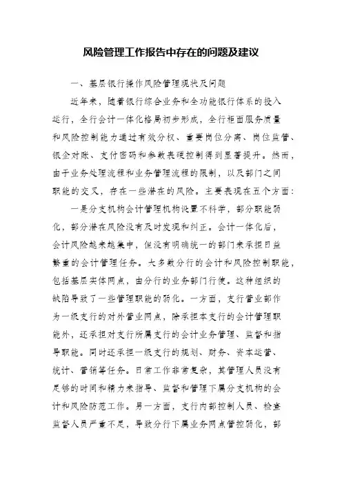 风险管理工作报告中存在的问题及建议(精编)