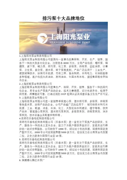 排污泵十大品牌地位