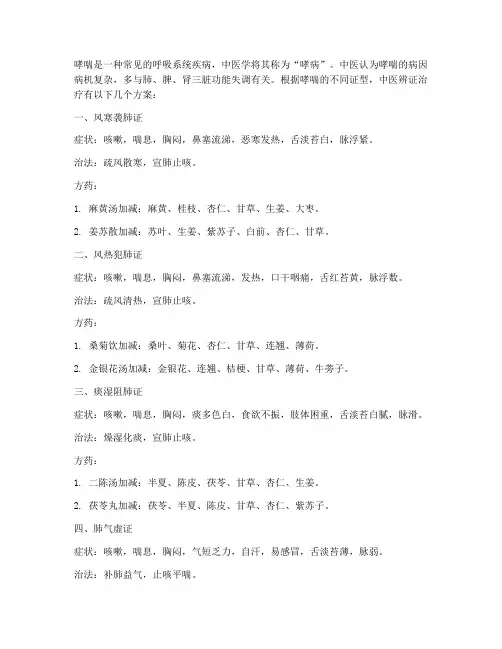 哮喘的中医辨证治疗方案