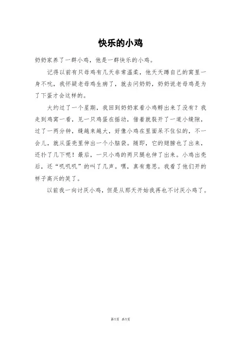 快乐的小鸡_三年级作文