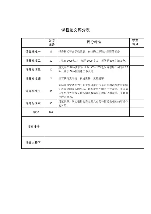 课程论文评分表
