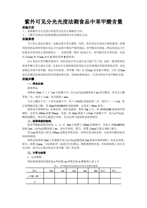 紫外可见分光光度法测食品中苯甲酸含量