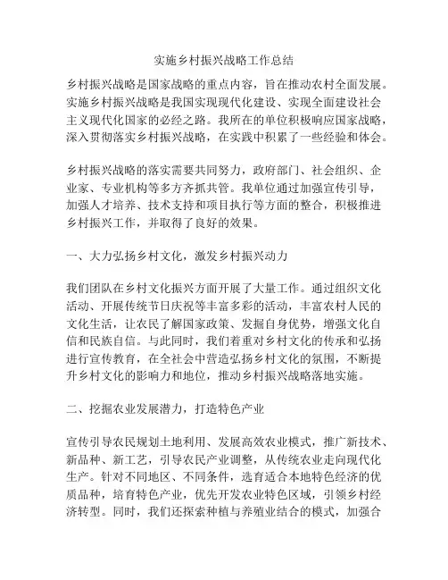 实施乡村振兴战略工作总结