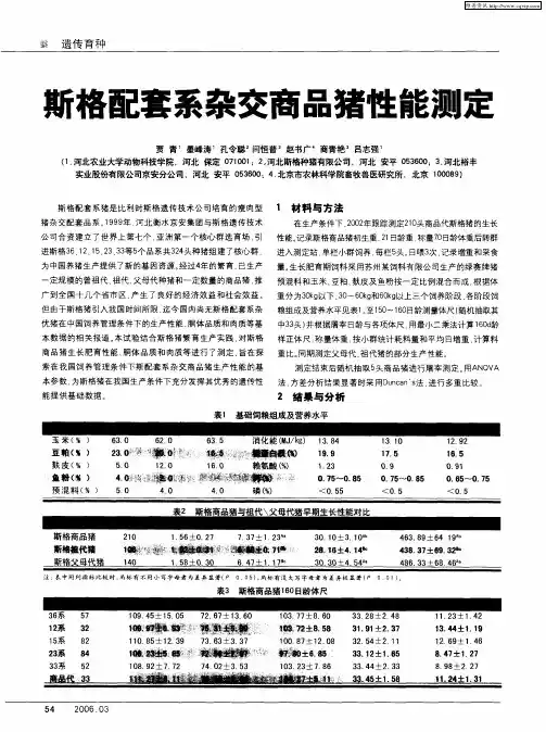 斯格配套系杂交商品猪性能测定
