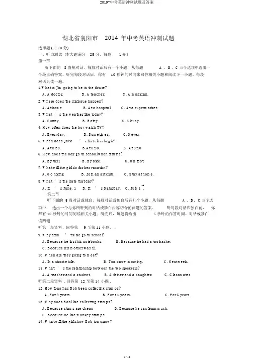 2019-中考英语冲刺试题及答案