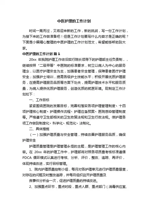 中医护理的工作计划范文（精选10篇）