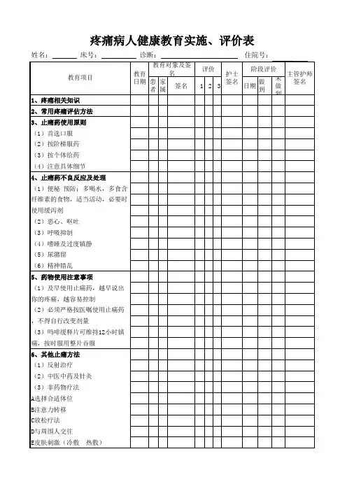 疼痛病人的健康教育
