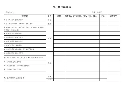 前厅值班检查表