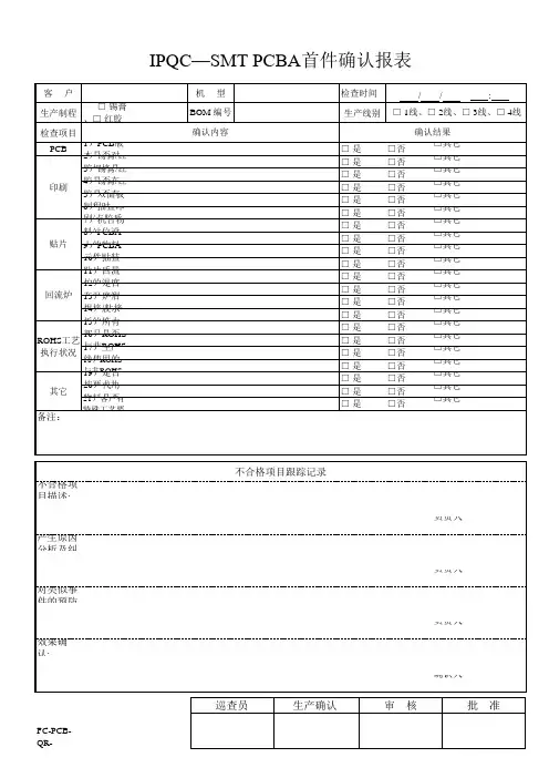 024  A1 IPQC—SMT PCBA首件确认记录表
