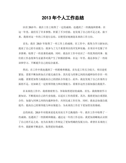 2013年个人工作总结