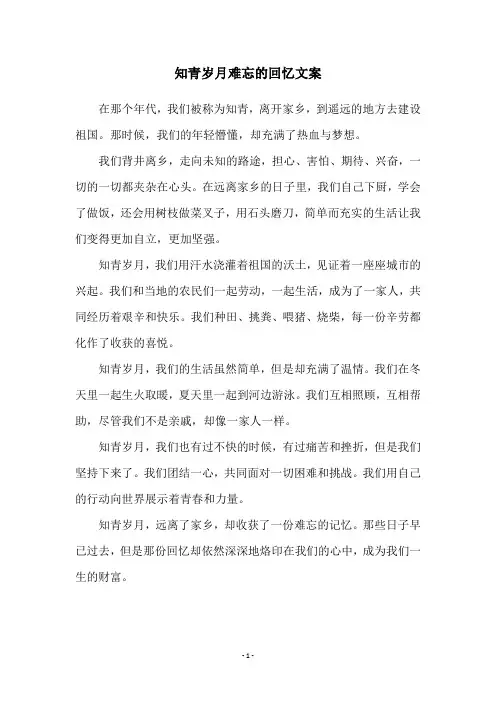 知青岁月难忘的回忆文案