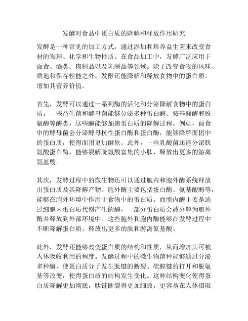 发酵对食品中蛋白质的降解和释放作用研究