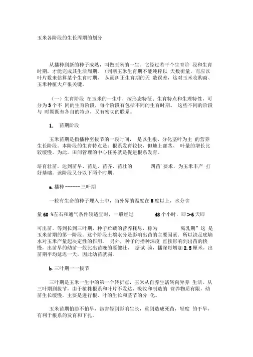 玉米各阶段的生长周期的划分汇总