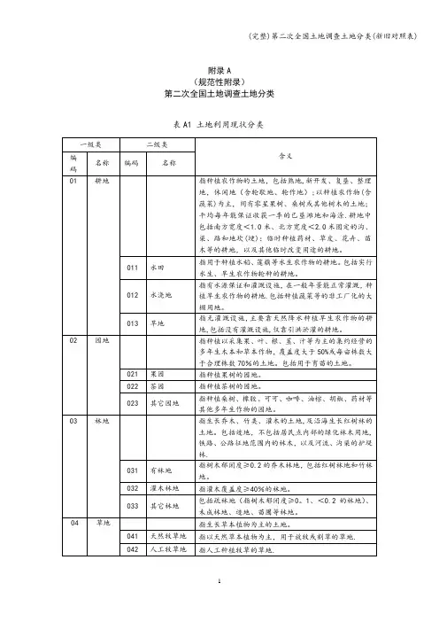 (完整)第二次全国土地调查土地分类(新旧对照表)