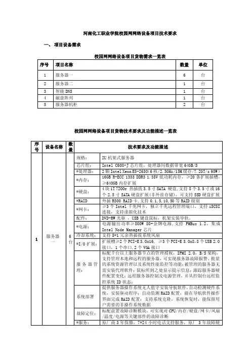 校园网网络设备要求