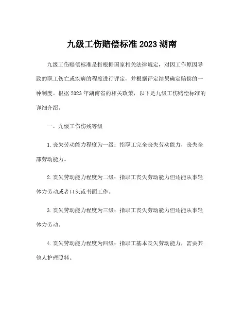 九级工伤赔偿标准2023湖南