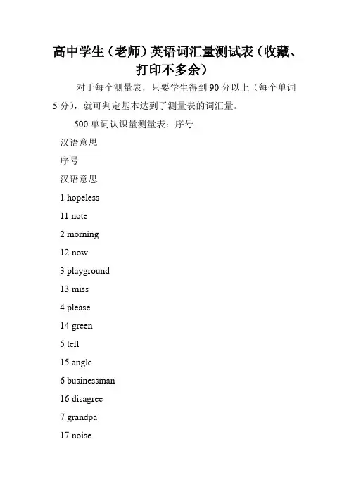 高中学生(老师)英语词汇量测试表(收藏、打印不多余).doc