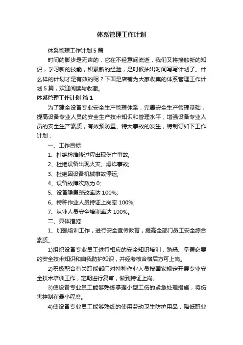 体系管理工作计划