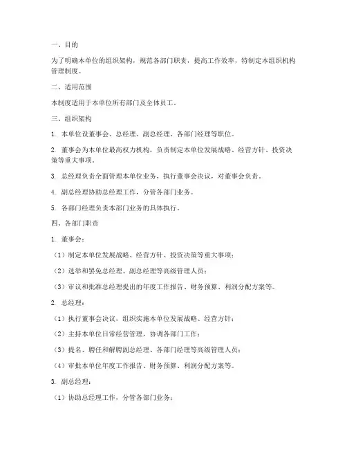 组织机构管理制度模板