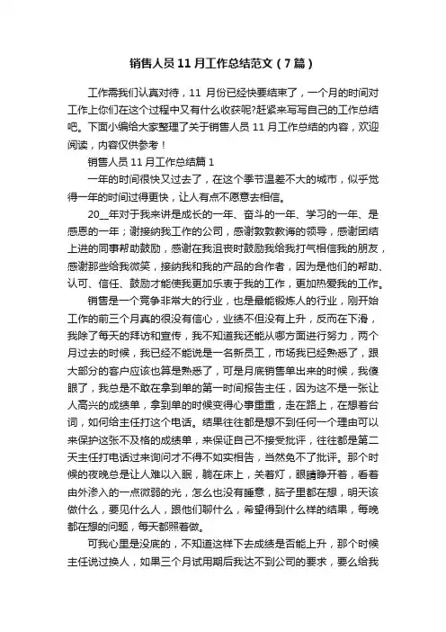 销售人员11月工作总结范文（7篇）