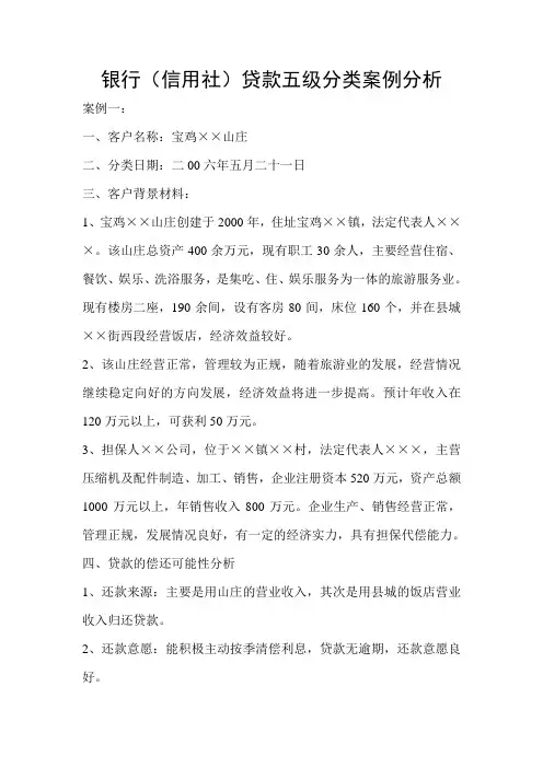 银行(信用社)贷款五级分类案例分析