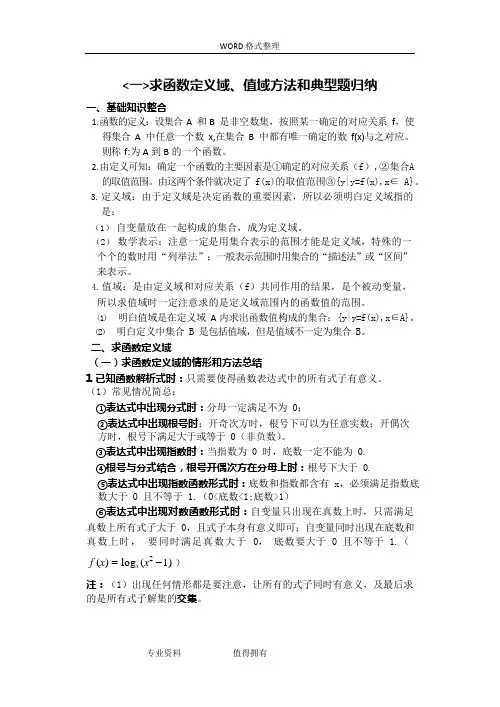 函数定义域及值域经典类型总结练习试题含答案解析(可编辑修改word版)