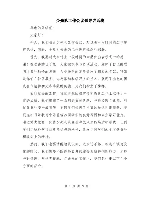少先队工作会议领导讲话稿