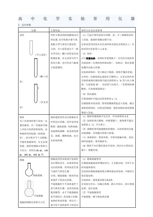 高中化学实验仪器