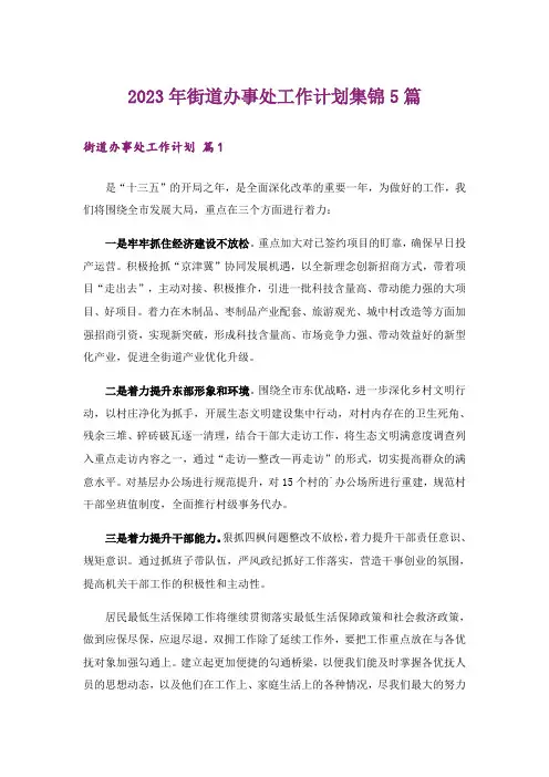 2023年街道办事处工作计划集锦5篇