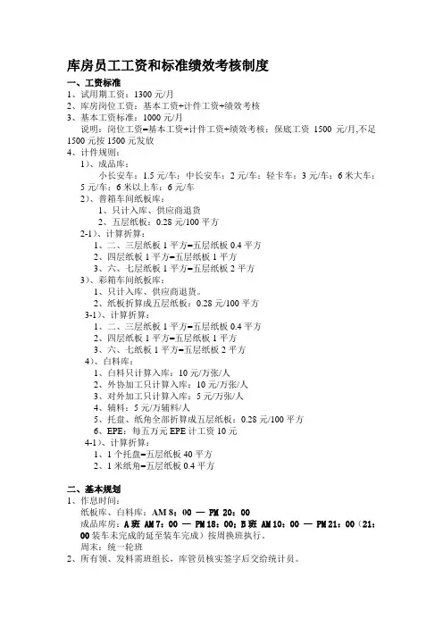 库房制度绩效工资标准