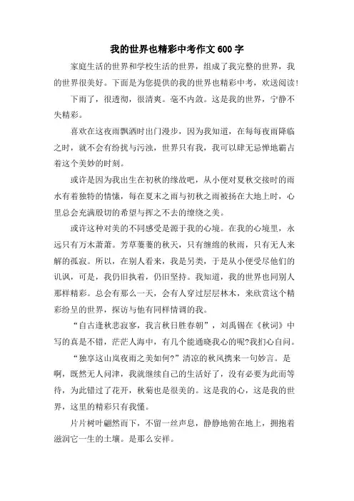 我的世界也精彩中考作文600字