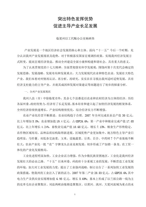 (发展战略)突出特色发挥优势促进主导产业长足发展
