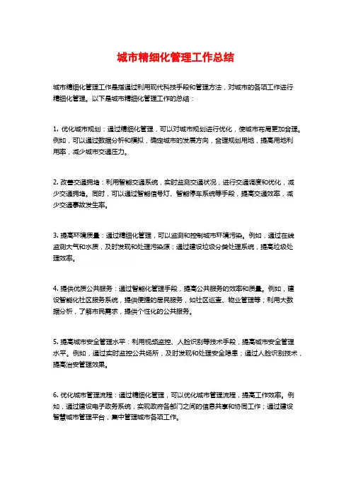 城市精细化管理工作总结