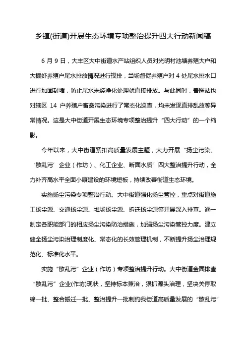 乡镇(街道)开展生态环境专项整治提升四大行动新闻稿