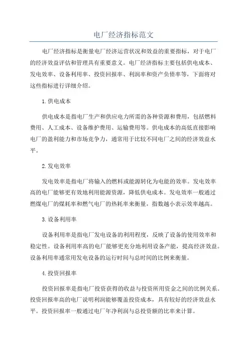 电厂经济指标范文